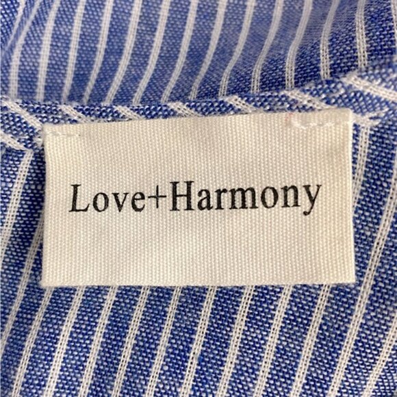 Love+Harmony Blue White Striped Cotton Embroidered Eyelet Tie Front Blouse S - Picture 3 of 14